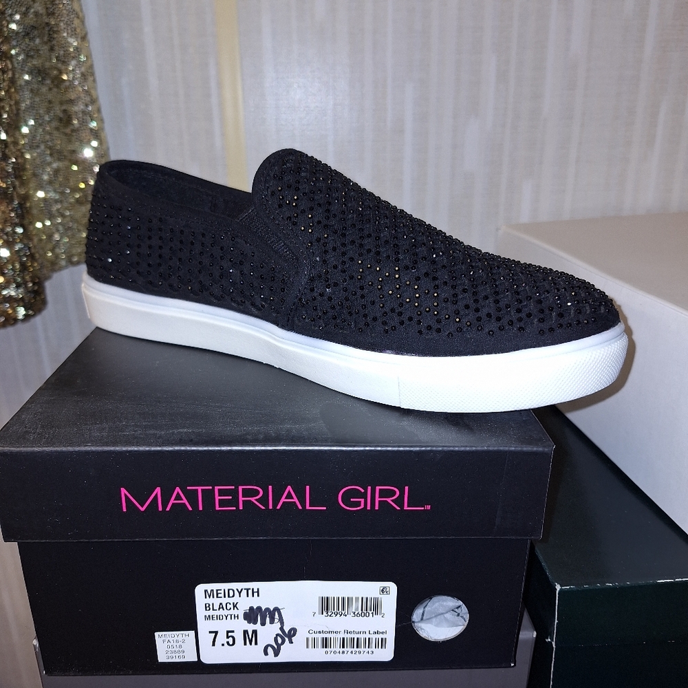 Material Girl Black Studded Slip-On Sneakers